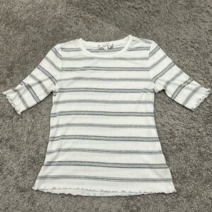 Pink Rose Half Sleeve Tee White with Gray Stripes